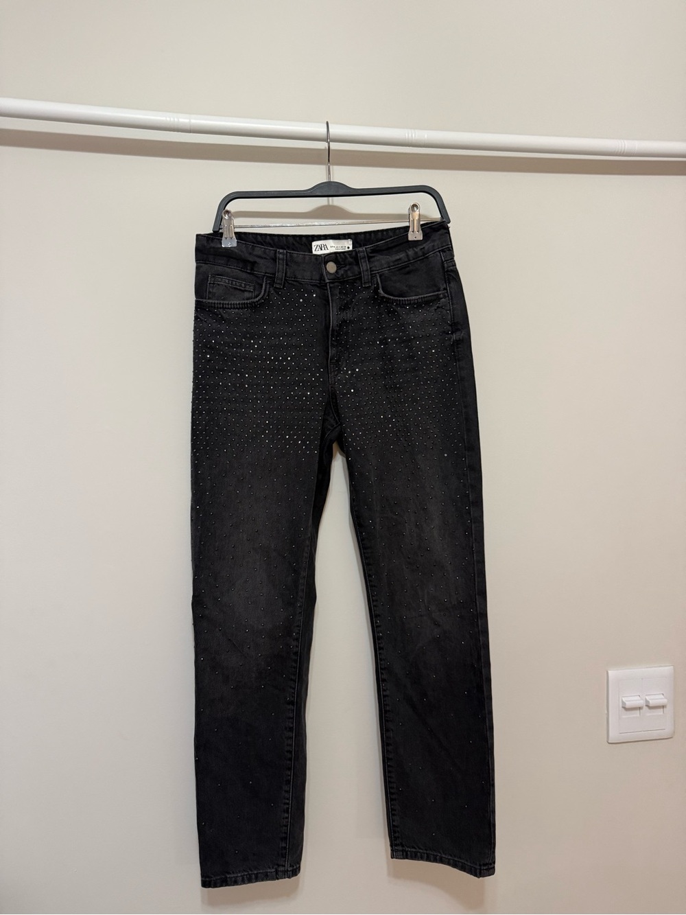 Zara Women Black Slim Jeans with Stud Accents